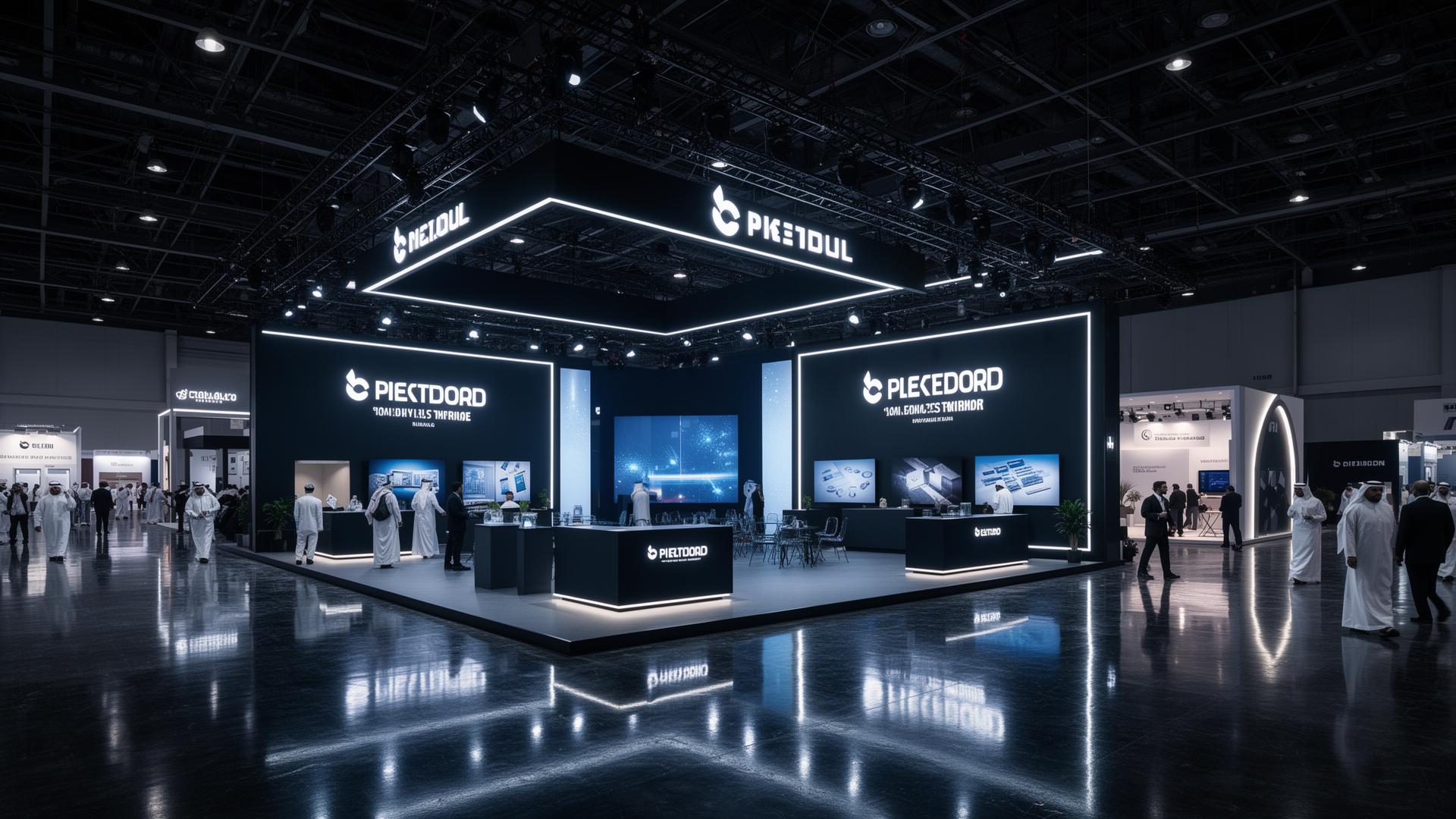 A premium custom-built exhibition stand on the Dubai trade show floor